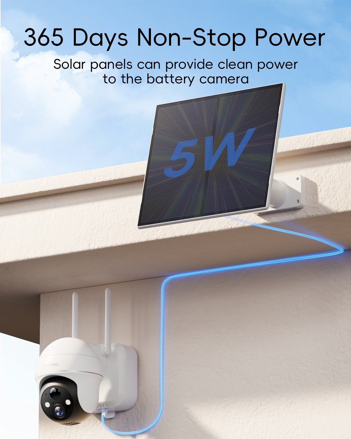 ZUMIMALL 5W Solar Panel for Security Camera Type C Port -1 Kit（No Camera）