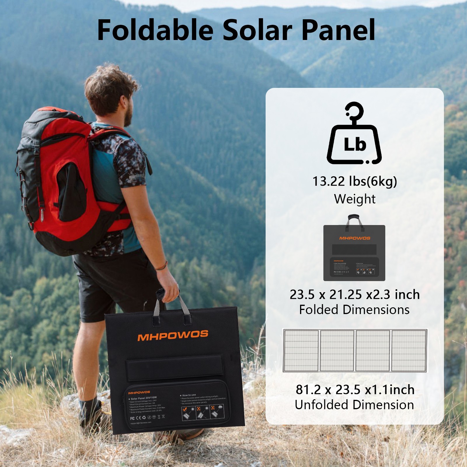 MHPOWOS 110W 220W Portable Solar Panel for Jackery Vtoman Ecoflow Power Station