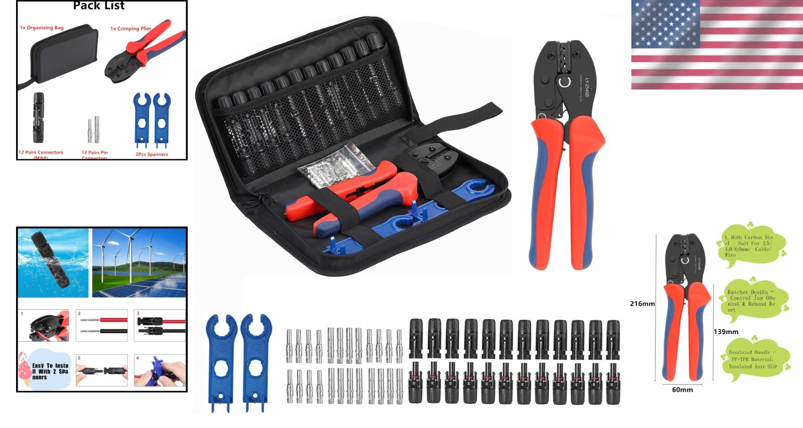 Ergonomic 51 PCS Solar Crimper Tool Kit – Includes 12 Connectors & Spanners
