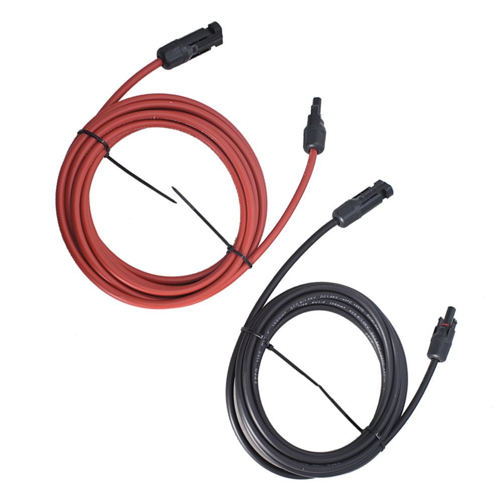 LABLT 10 AWG 15 FT 1 Pair Solar Panel Extension Cable Wire Connector Black + Red