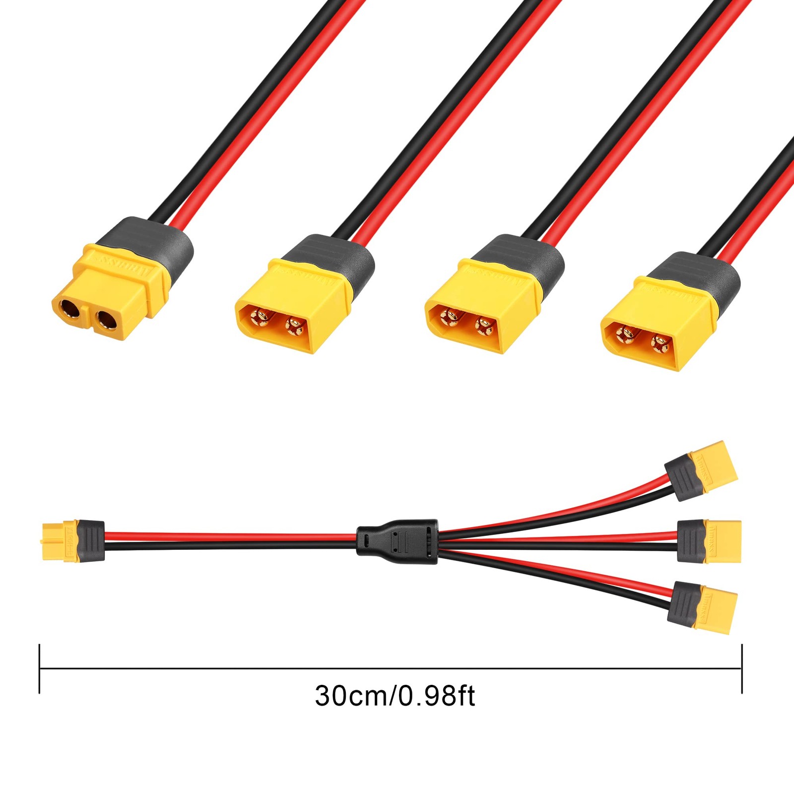 XT60 Splitter Extension Cable 1 Female to 3 Male Connector Adapter,12AWG XT60