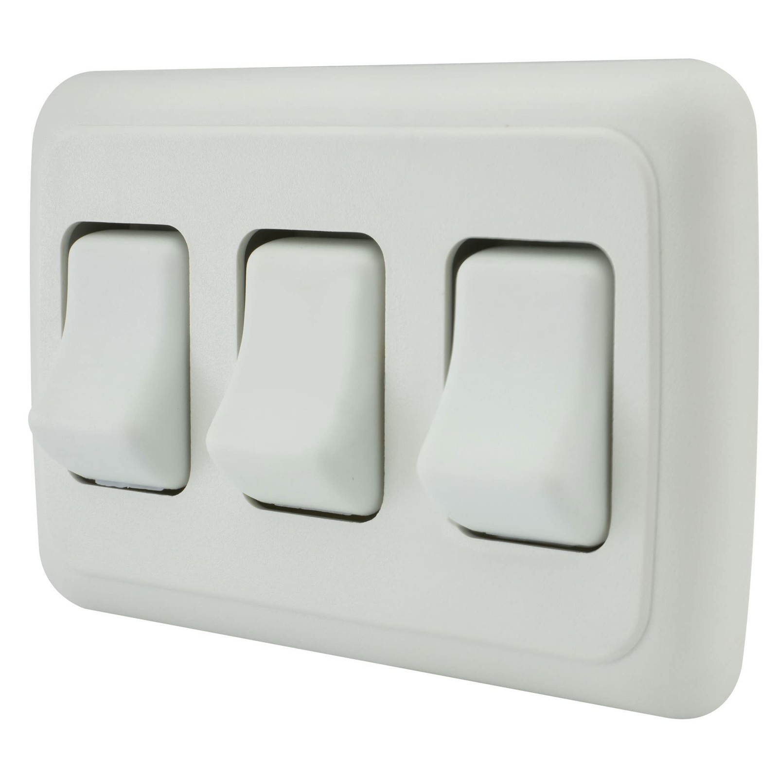Triple SPST On-Off Switch with Bezel, 12-Volt, for RV, Trailer, Camper (White)
