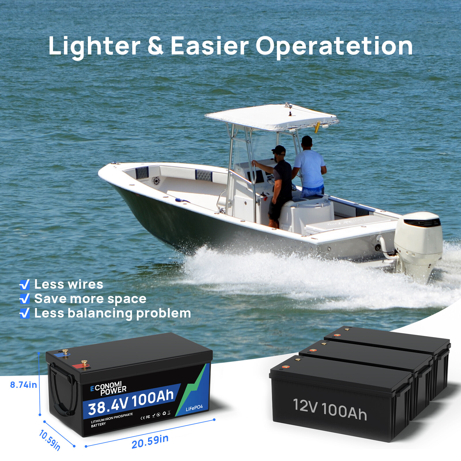 36V 100Ah LiFePO4 Lithium Battery100A BMS for Golf Cart Trolling Motor Solar RV