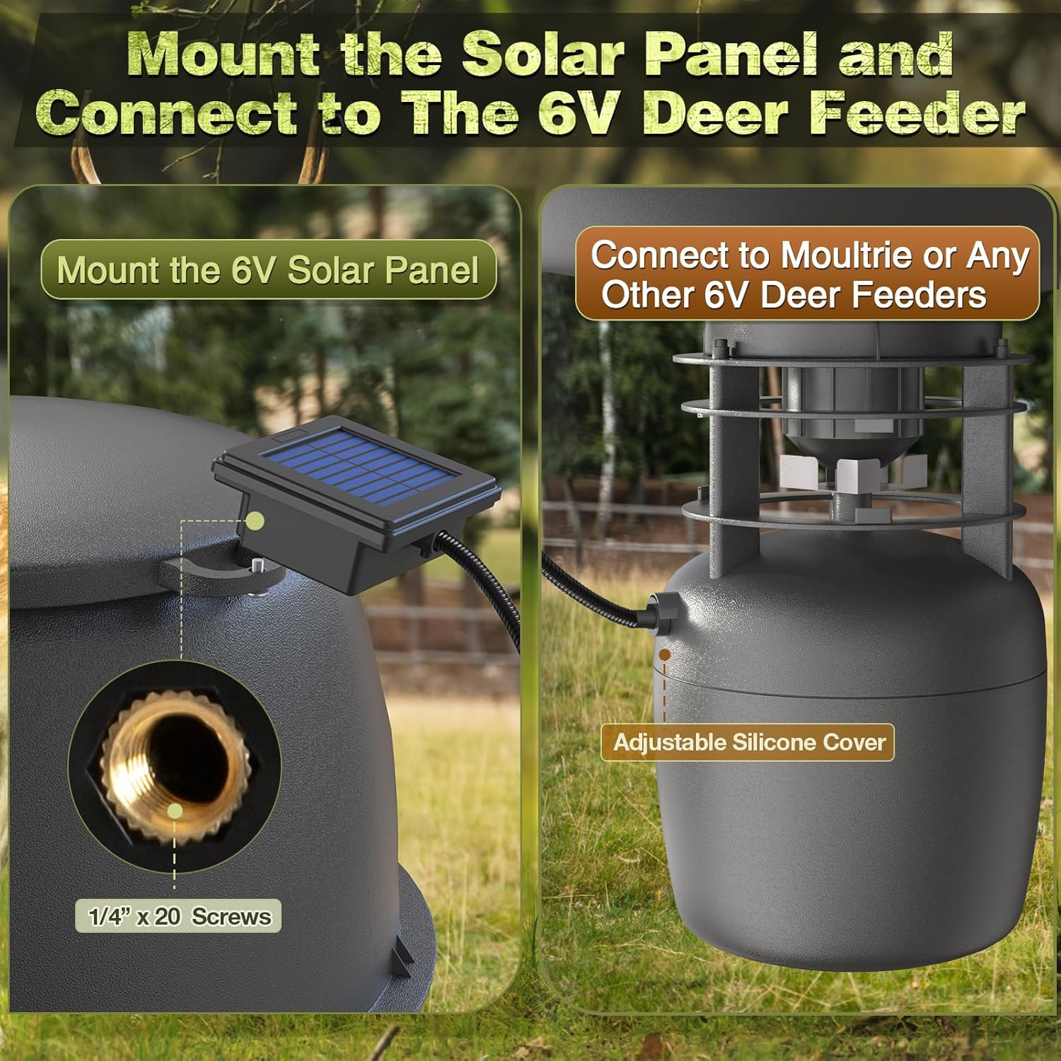 6V Deer Feeder Solar Panel, Efficient Solar Panel Charger with 5FT Weatherproof