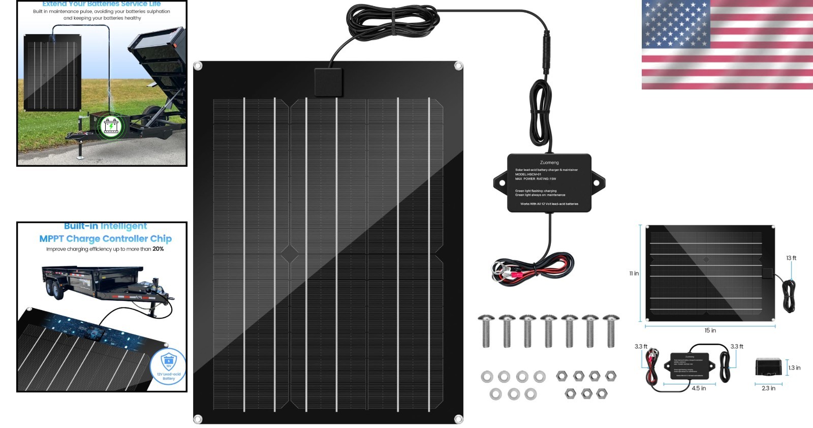 15W Waterproof Solar Battery Charger with MPPT – Extend Battery Life Efficiently