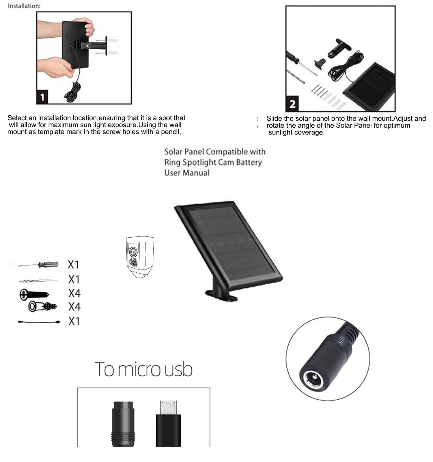2 Pack Ring Solar Panel(2nd Generation), 5W Solar Panel Charger with Mount fo…