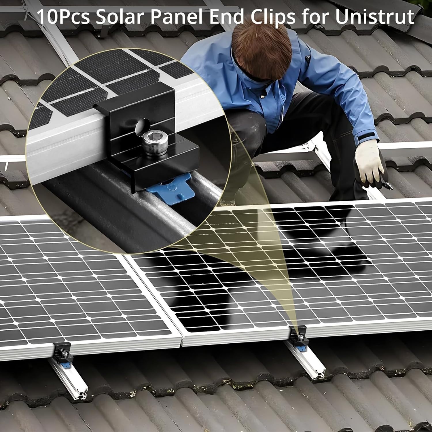 10Pcs Solar Panel End Clamp for Standard Unistrut, Aluminum 30mm/35mm Solar Pane
