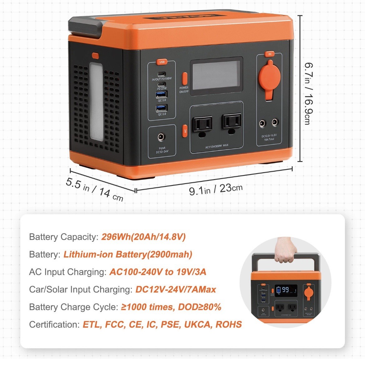 VEVOR Portable Power Station Solar Generator 296Wh 300W Backup Lithium Battery