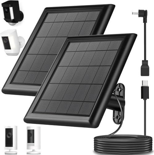 8W Solar Panel Charger for Ring Camera – IP65 Waterproof, 10ft USB C Cable, 2-Pa