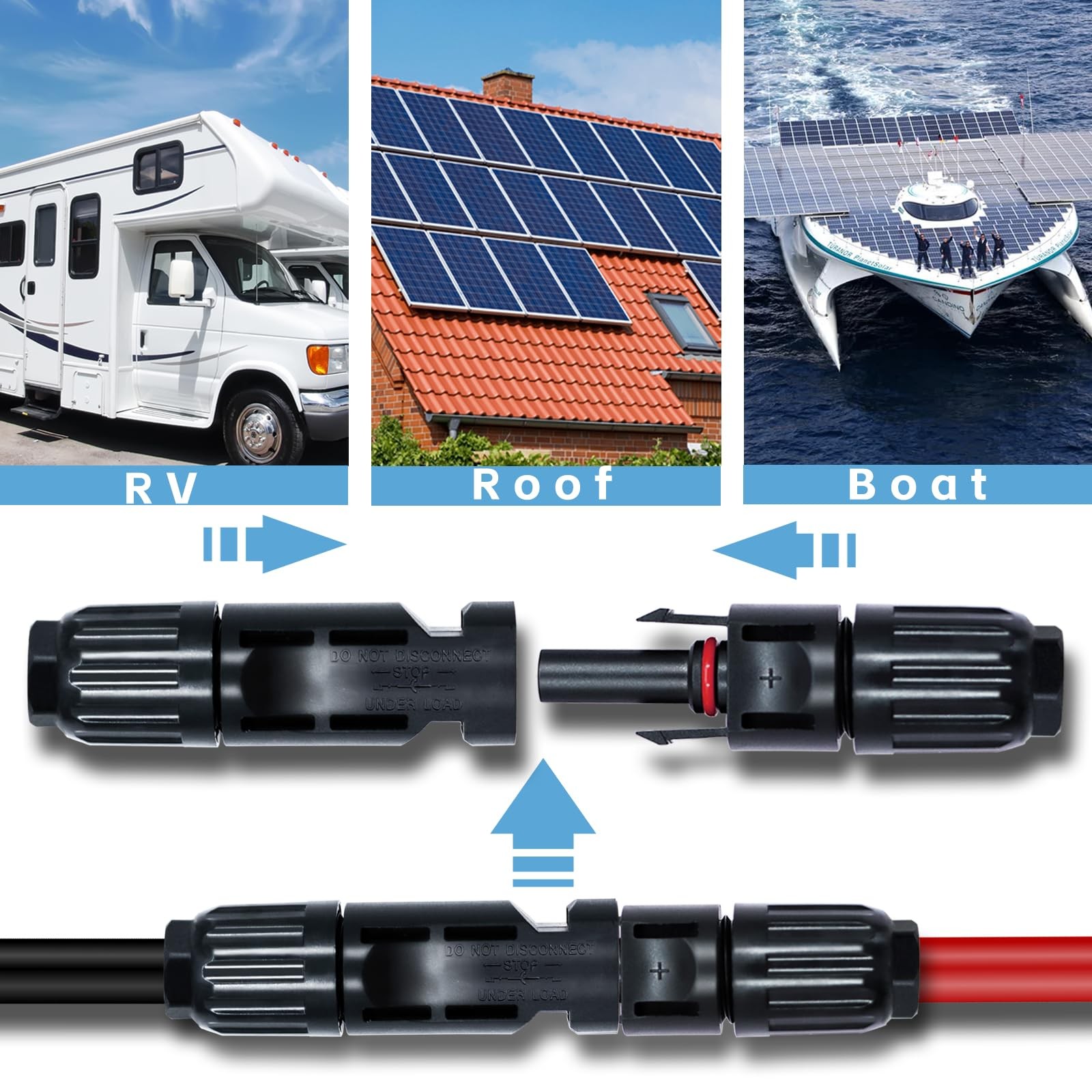 Solar Connectors Male Female PV Panel Cable 30A 1000V IP67 Waterproof 12 Pairs