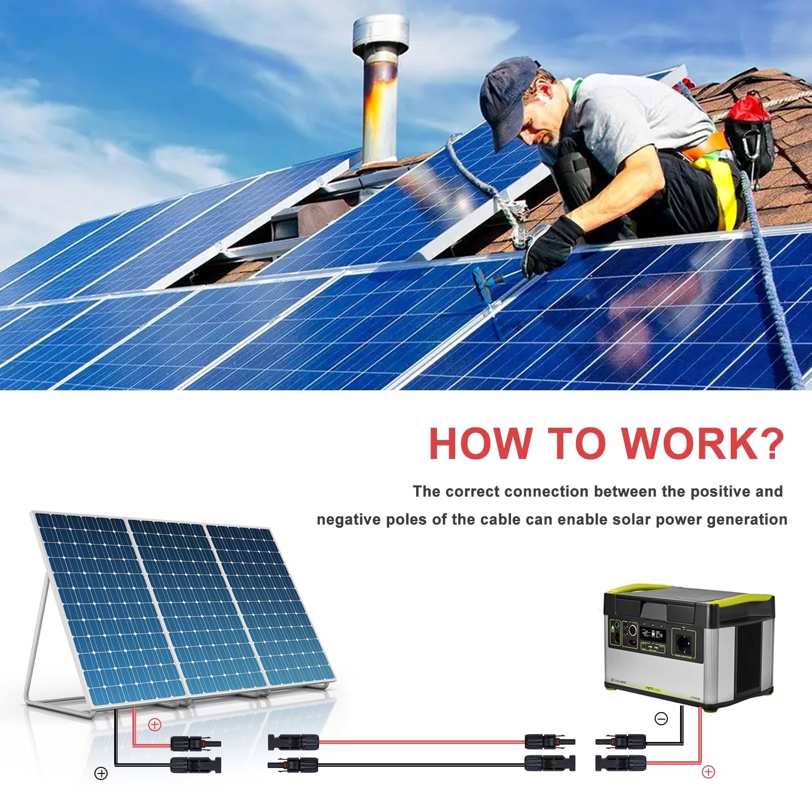 100FT 10AWG Solar Extension Cable with IP67 Connectors & Wire Stripper – Outdoor