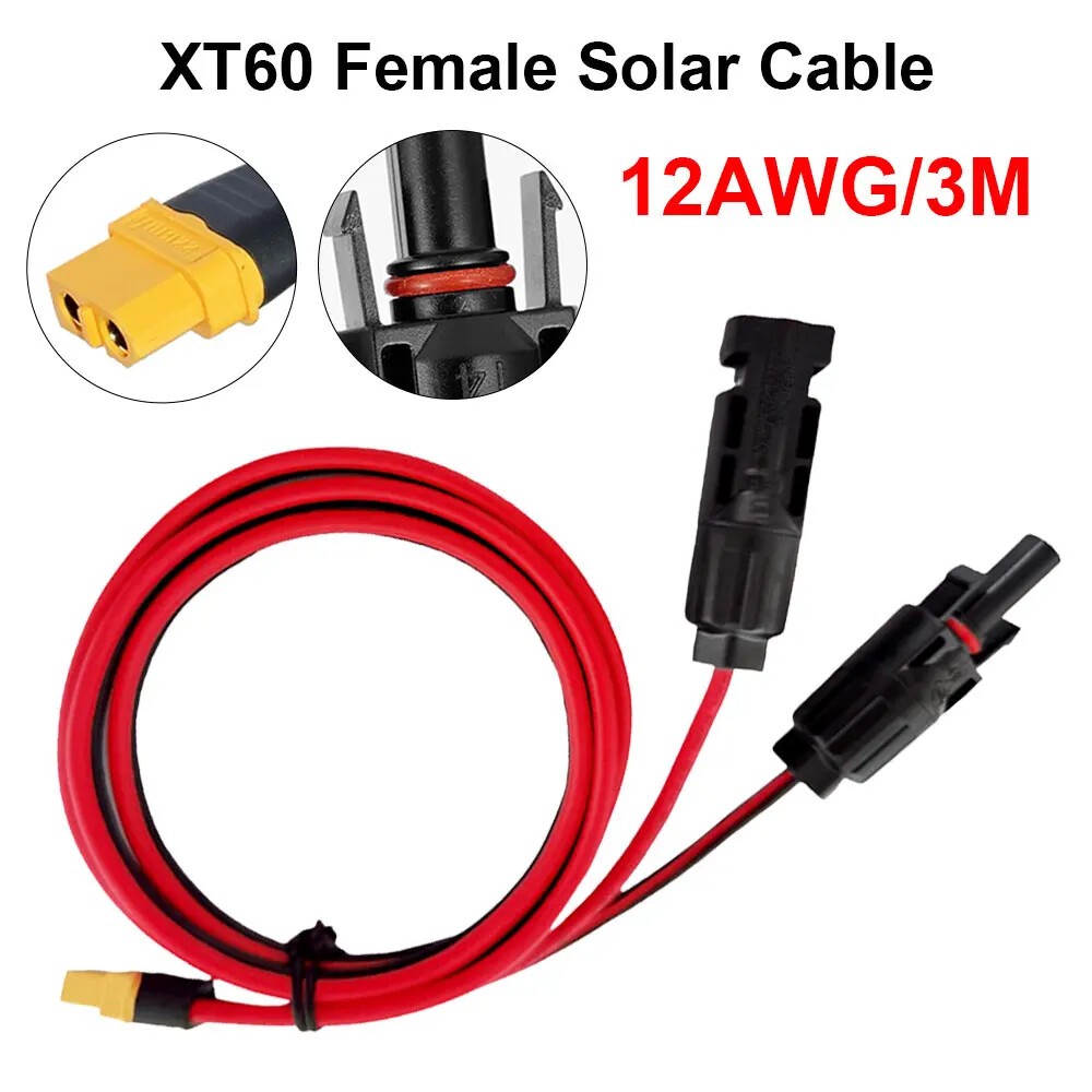 10ft XT60 Female to Solar Connector Solar Panel Extension Charging Cable 12 AWG