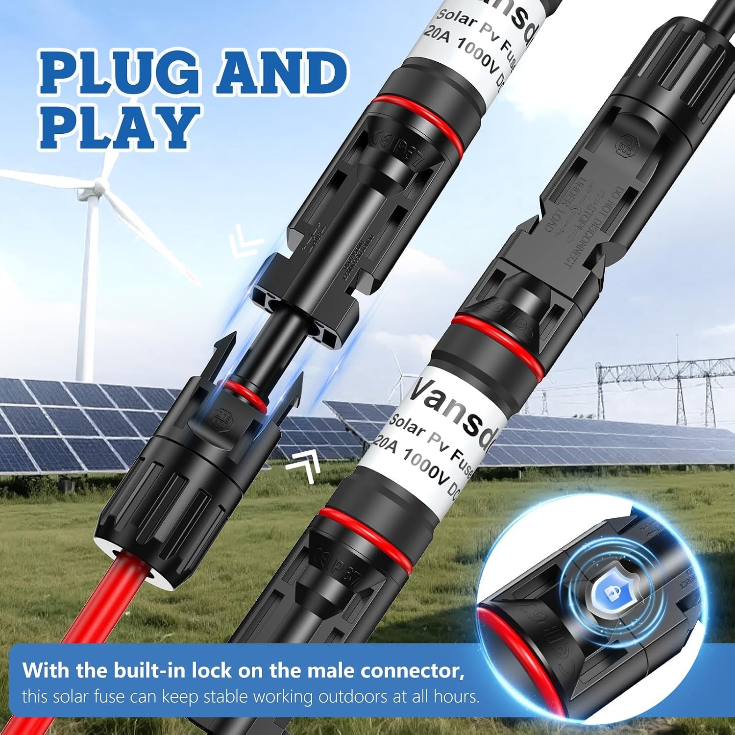 20A Inline Solar Panel Fuse Holder Male & Female Connector Solar Panel Inline