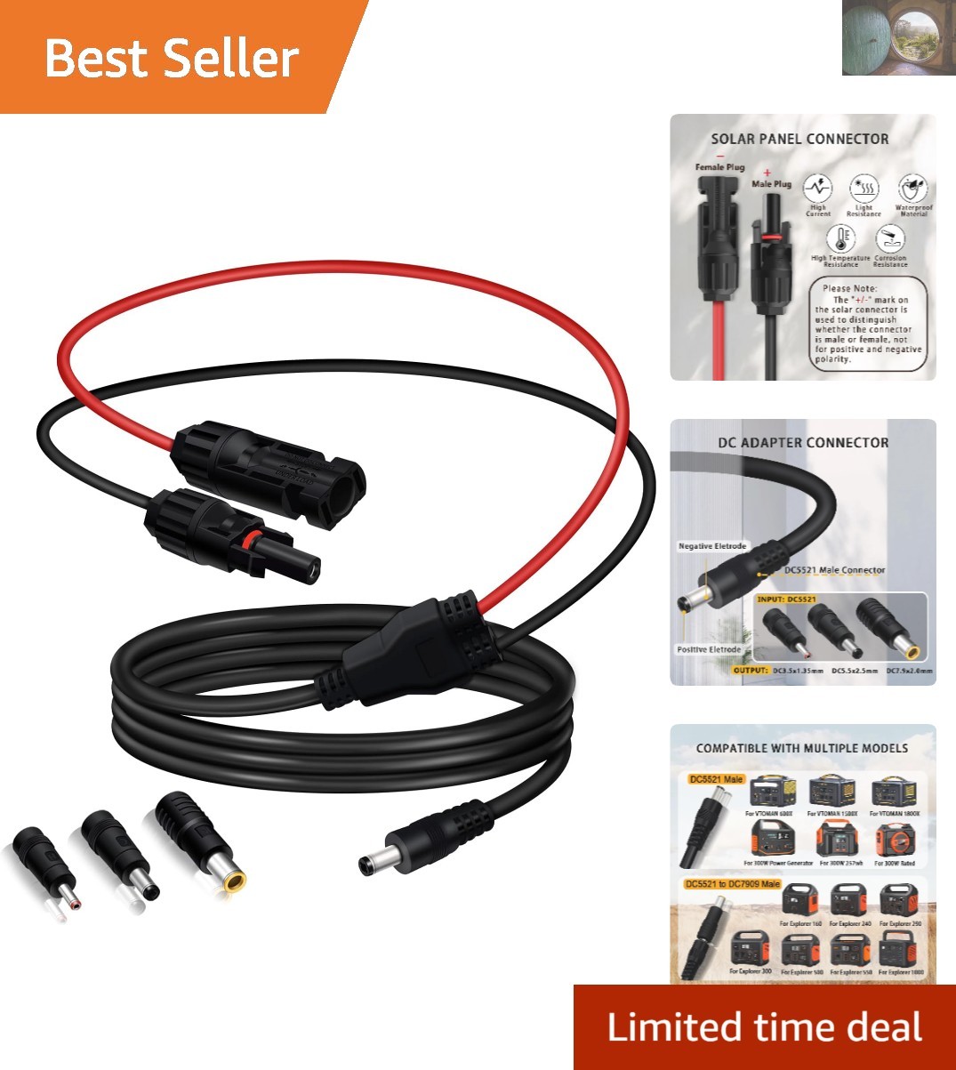 5ft Solar Panel Adapter for Jackery & Portable Generators – Easy Plug-and-Play