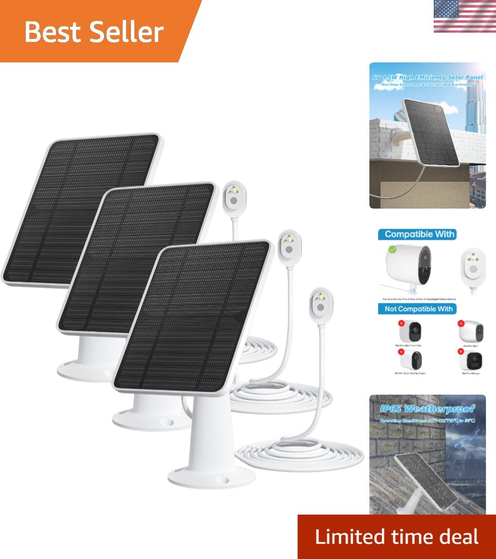 Durable Solar Charger for Arlo Ultra/Pro Series – 3-Pack with Magnetic Connector