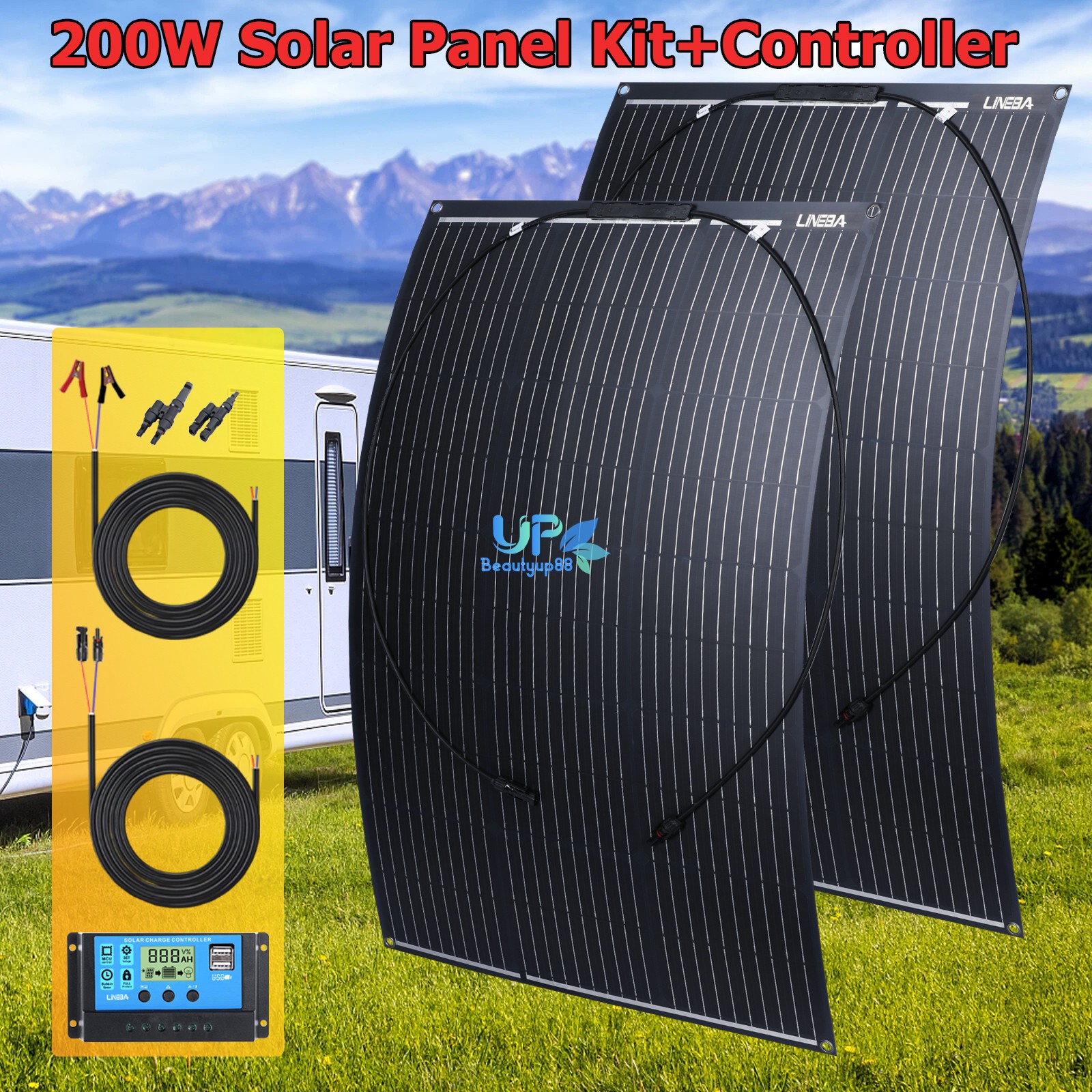 100W 200W Solar Panel 18V Trickle Charger Battery Charger Kit w/ 30A Controller