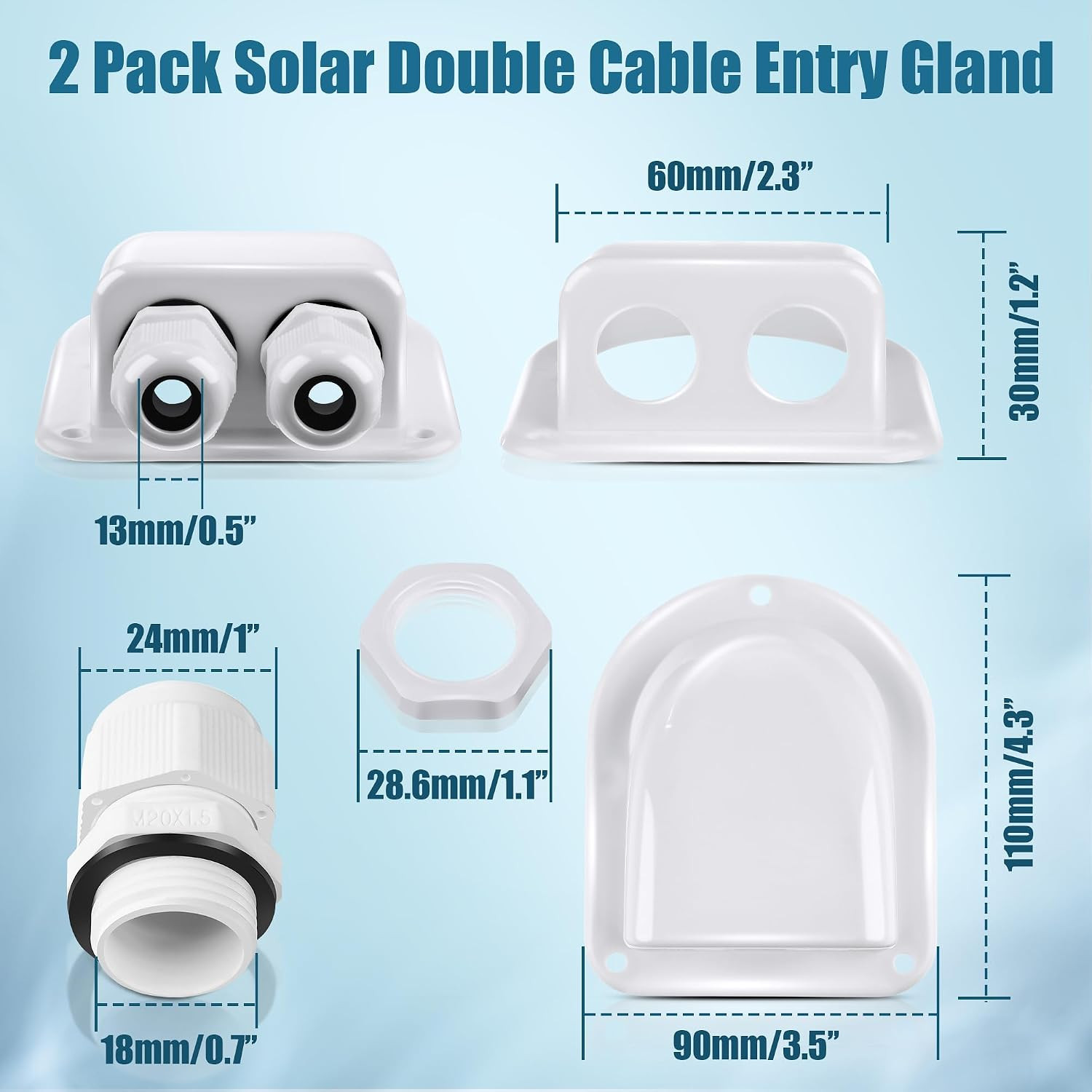 2 Pack Solar Cable Entry Gland, Weather Resistant Solar Gland, Dual Cable