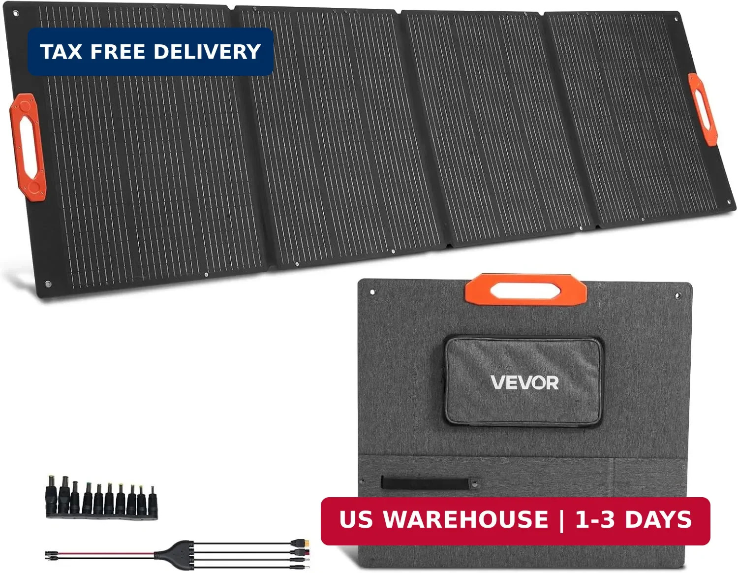 VEVOR 300W Foldable Monocrystalline Solar Panel, 23% High-Efficiency Portable Mo