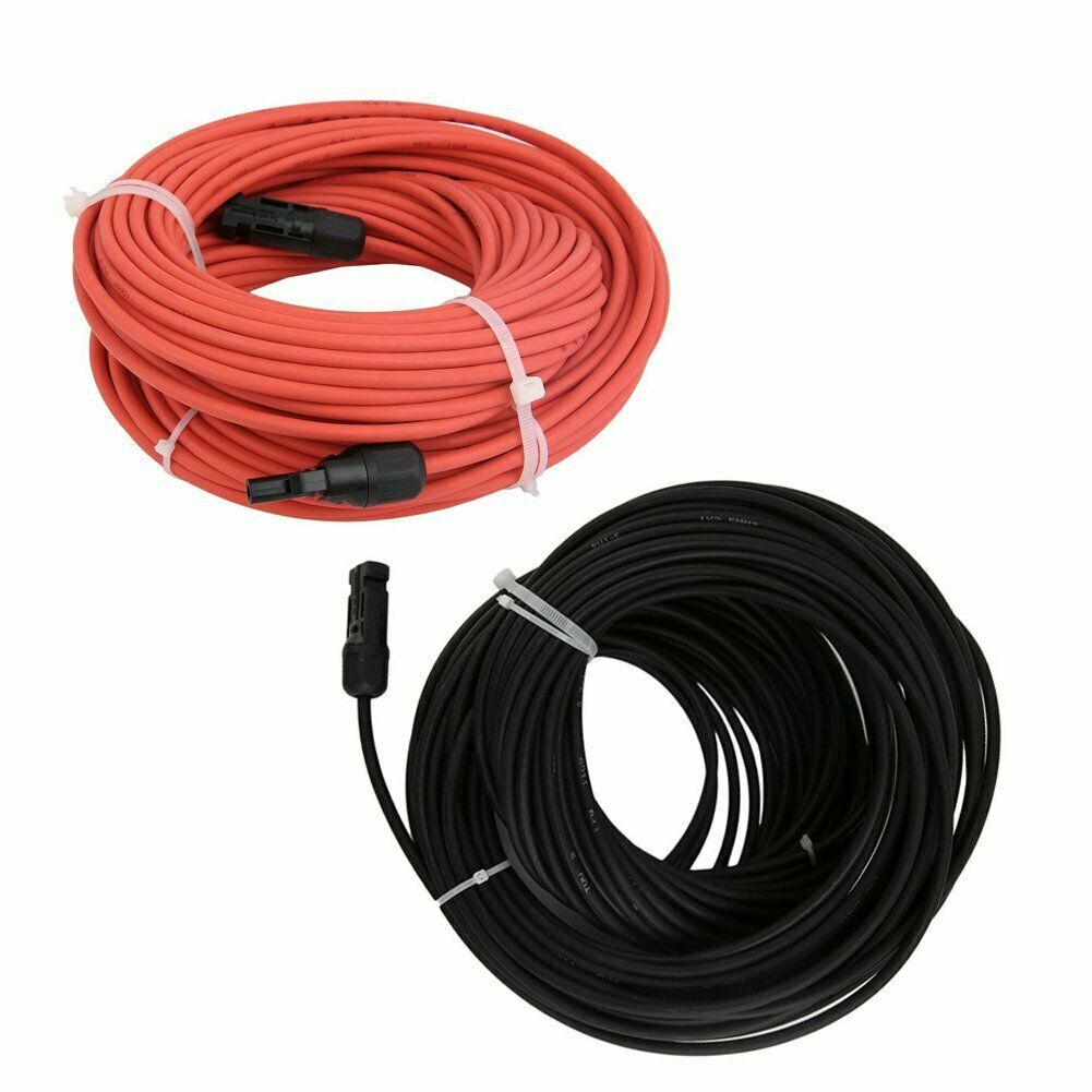 Solar Panel Cable Wire Pair Black + Red Fits MC4 Connectors 8 AWG / 50A / 60V