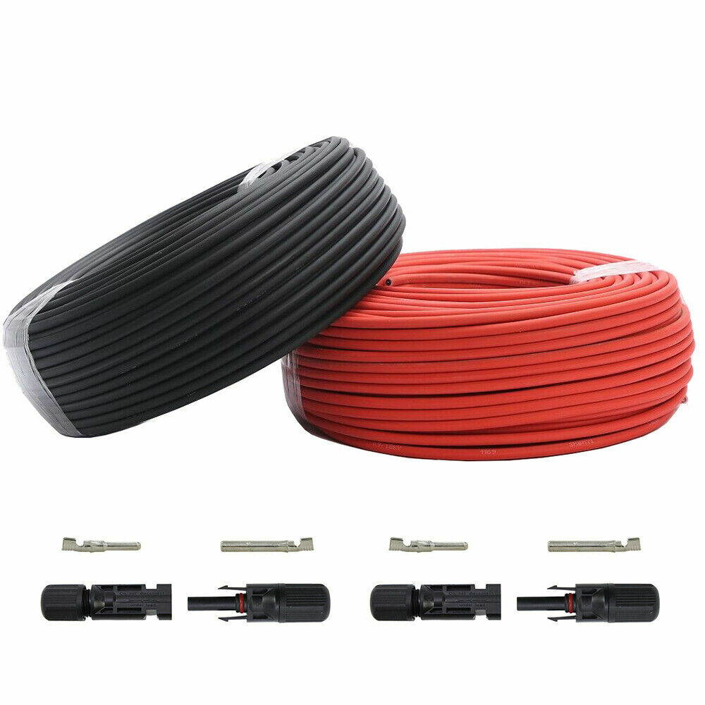 Solar Panel Cable Wire Pair Black + Red Fits MC4 Connectors 8 AWG / 50A / 60V