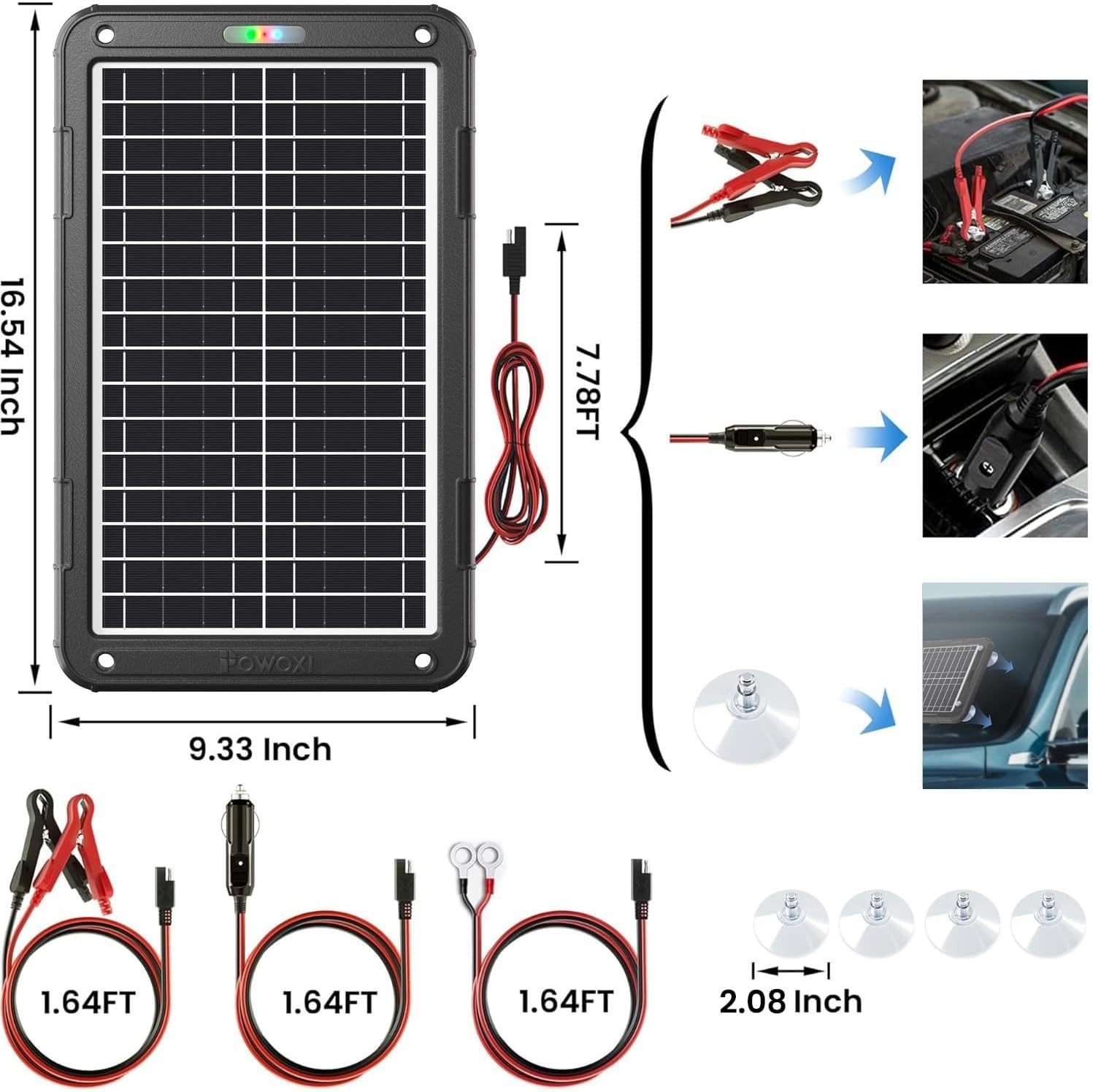 12V 15W Solar Car Battery Trickle Charger Maintainer with Smart PWM Controller