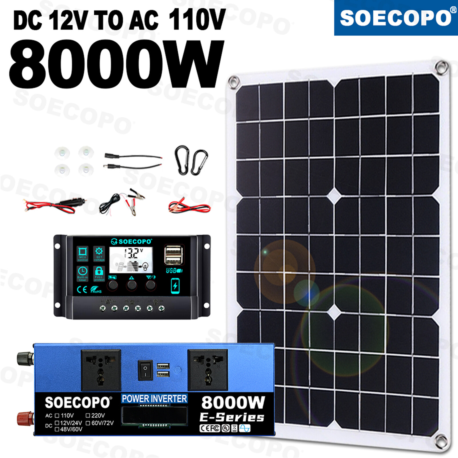8000w 110v Solar Full Kit Inverter 300W Solar Panel Home 100A Controller System