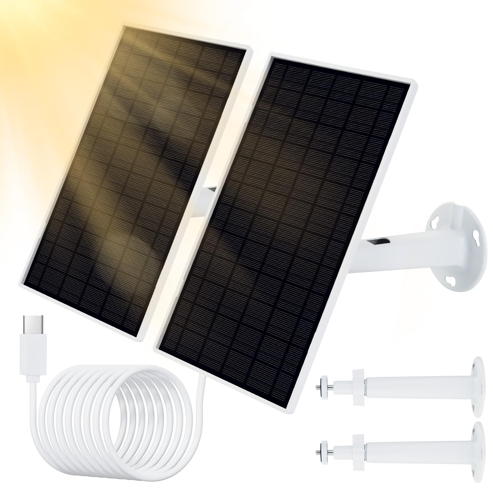 ELUTENG 2 Pack 5W 5V Solar Panel Charger for Security Camera, 16ft/5M Cable, …