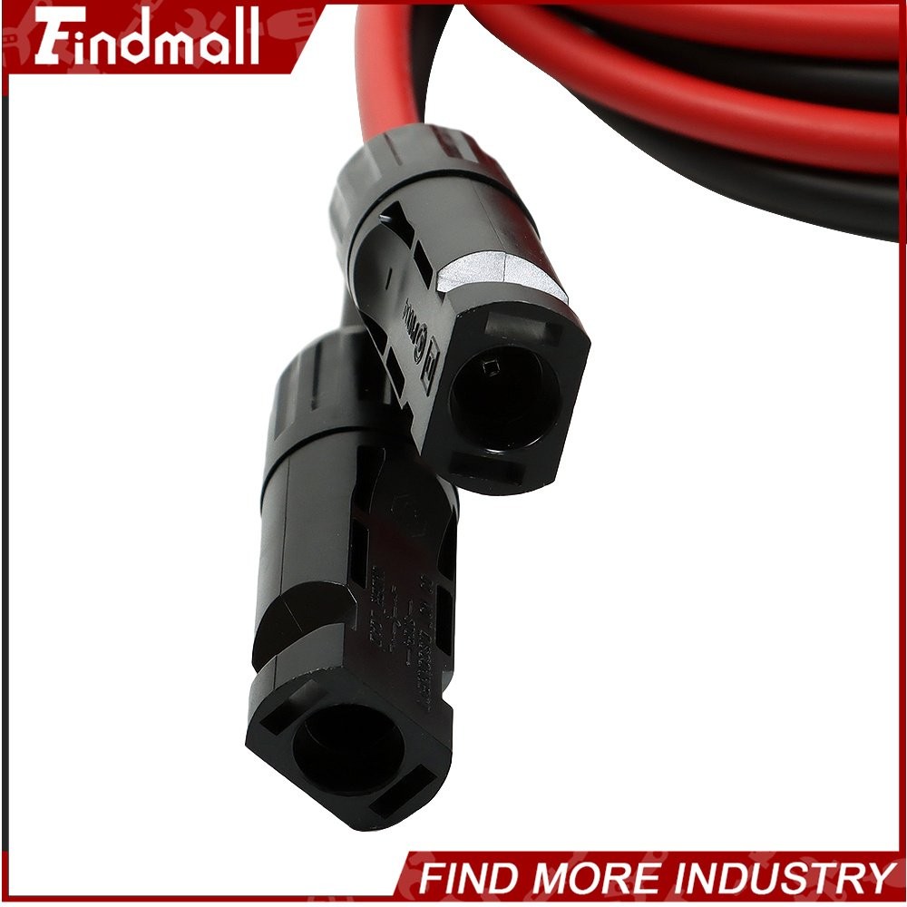 Findmall 1 Pair 5ft 10AWG Black + Red Solar Panel Extension Cable Wire Connector