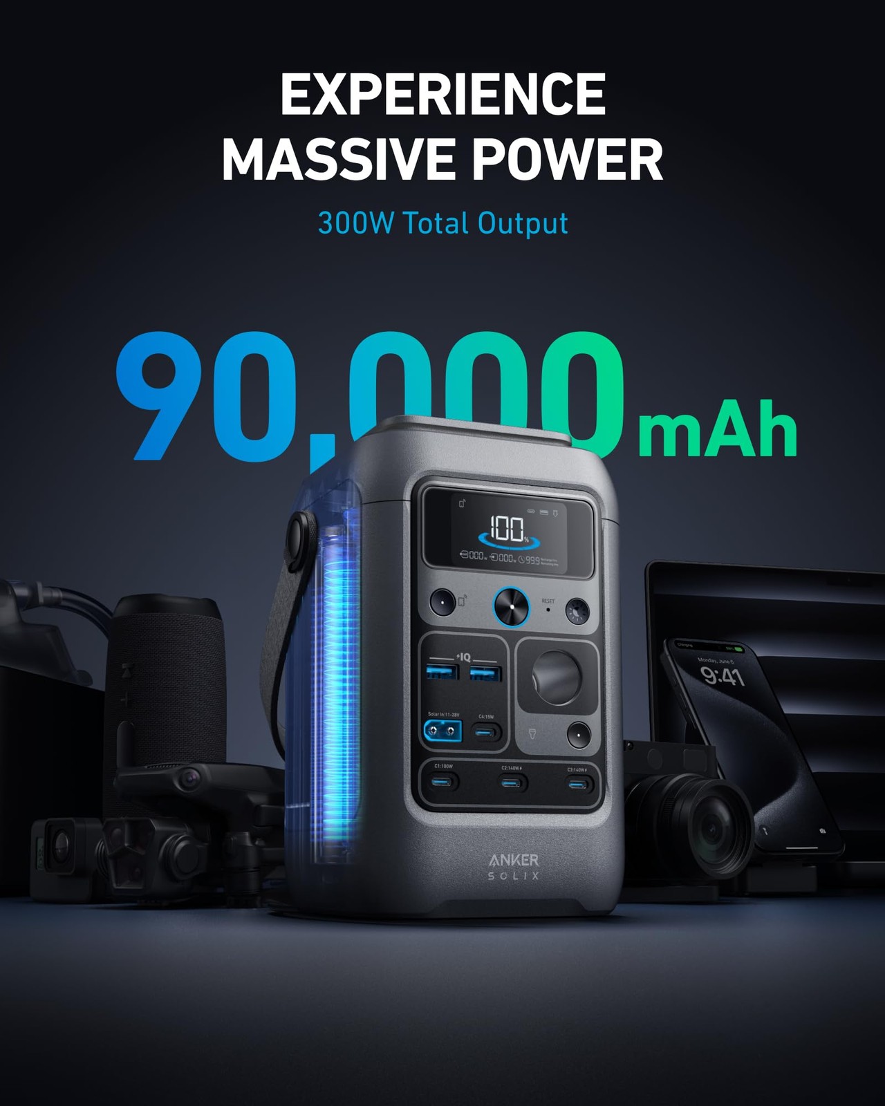 Anker SOLIX C300 DC Power Bank Station and 60W Solar Panel, 288Wh Portable Po…
