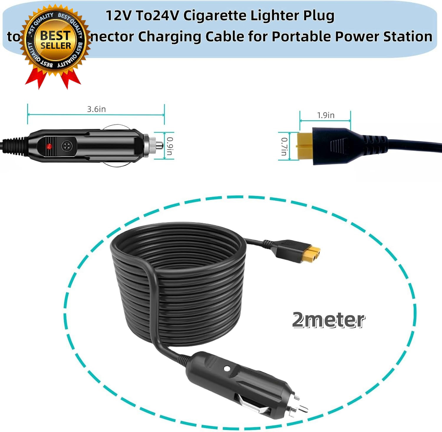 6.8FT Portable12V 24V Car Charger Suitable Compatible Ecoflow Delta River Bluett