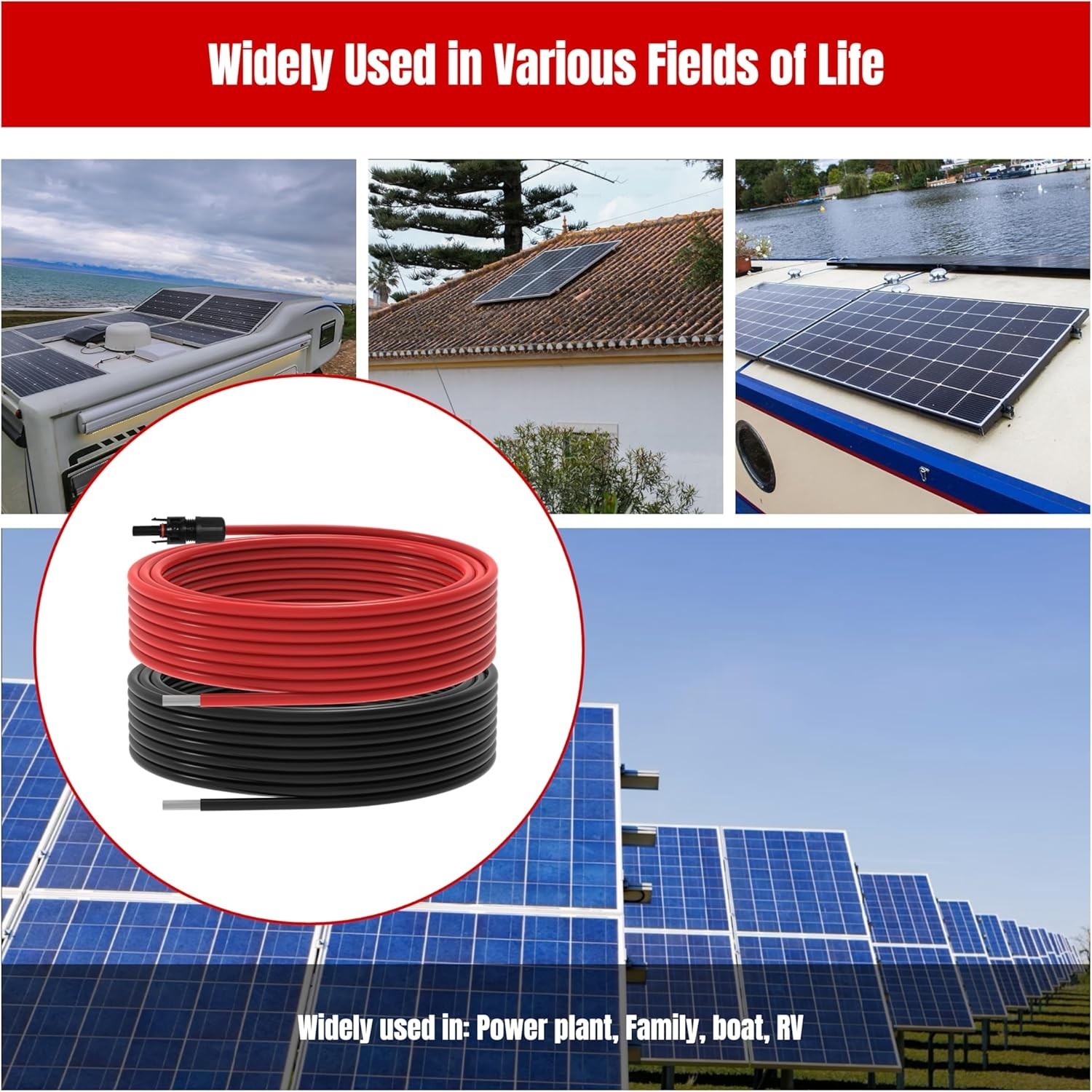 10 AWG Solar Extension Cable 10 Gauge 40 Feet Solar Wire for RV Boat Hom