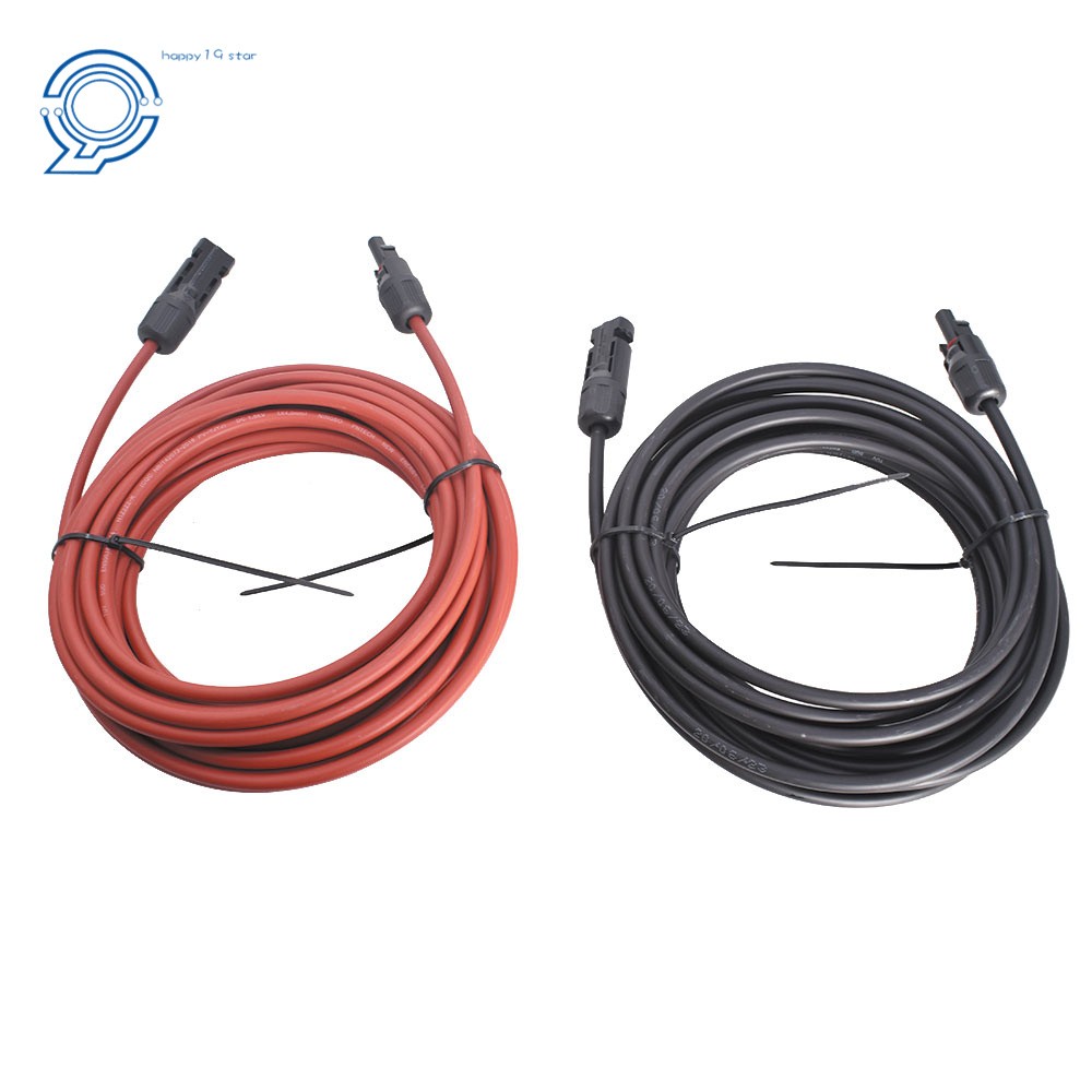 12 AWG Solar Panel Extension Cable Wire Connector 1 Pair 20ft Black + Red