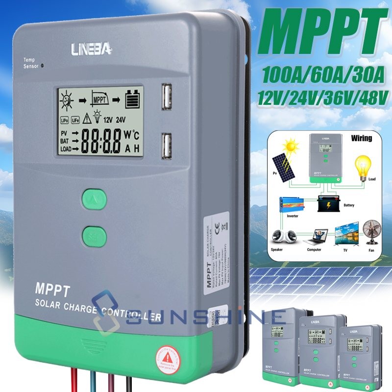 12V/24V/36/48V 50A 60A 100A MPPT Solar Charge Controller Panel Battery Regulator