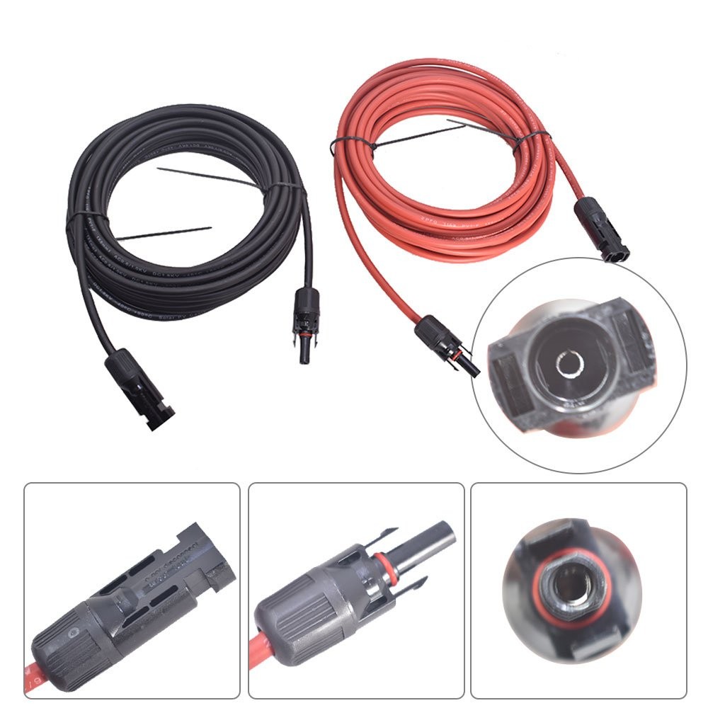 25 Feet 10AWG Black + Red Solar Panel Extension Cable Wire Connector 1 Pair