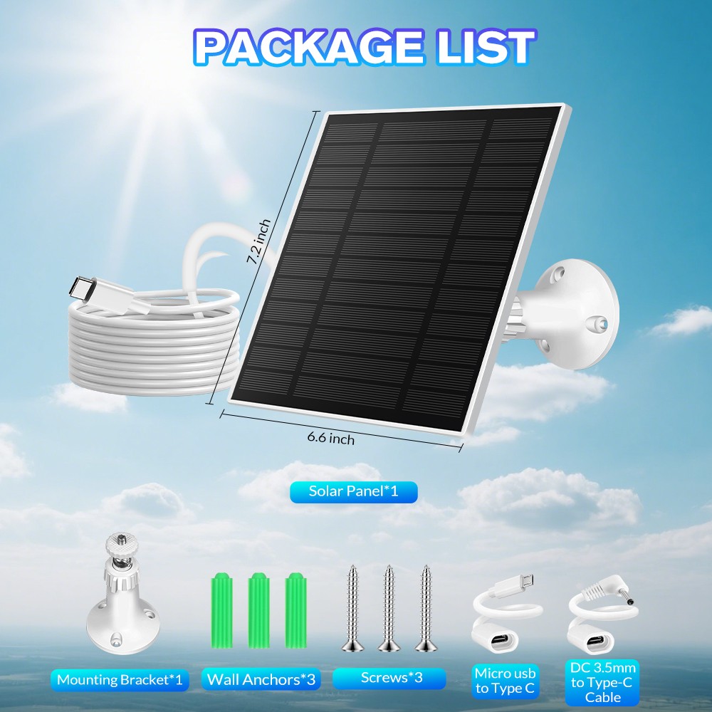 Waterproof Solar Panel Kit 5W 5V W/ Stand For Spotlight Camera Doorbell Charger