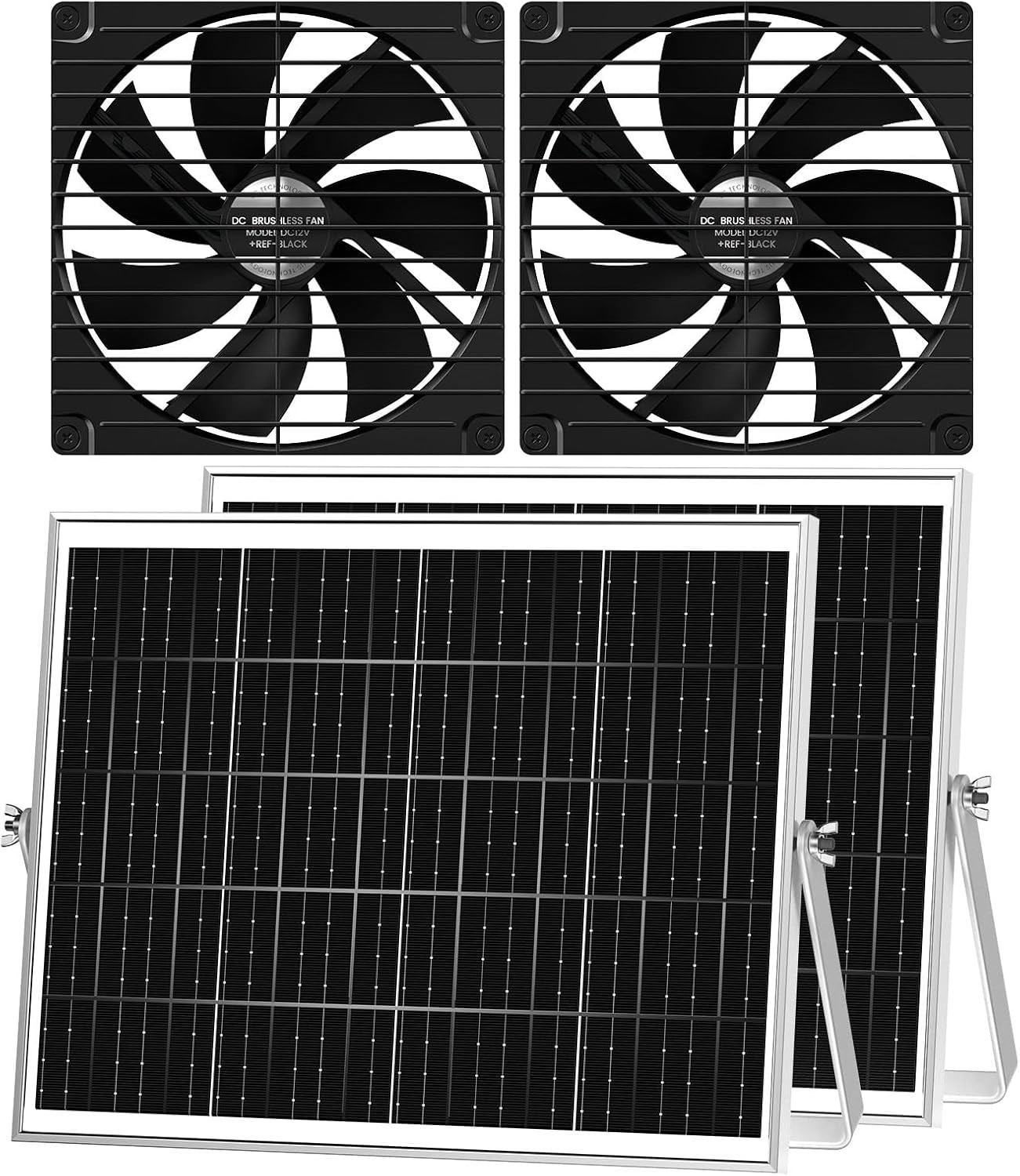 7.1″ Solar Greenhouse Fan 2 Pack, 25W X 2 Large Solar Powered Intake and Exhaust