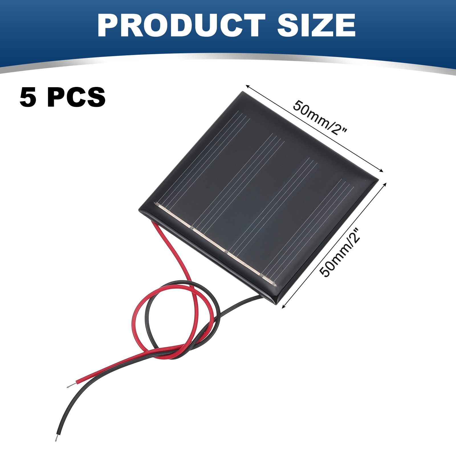 5 Pcs 2V 0.32W 160mA Mini Solar Panels with 2 Cable 50mm x 50mm