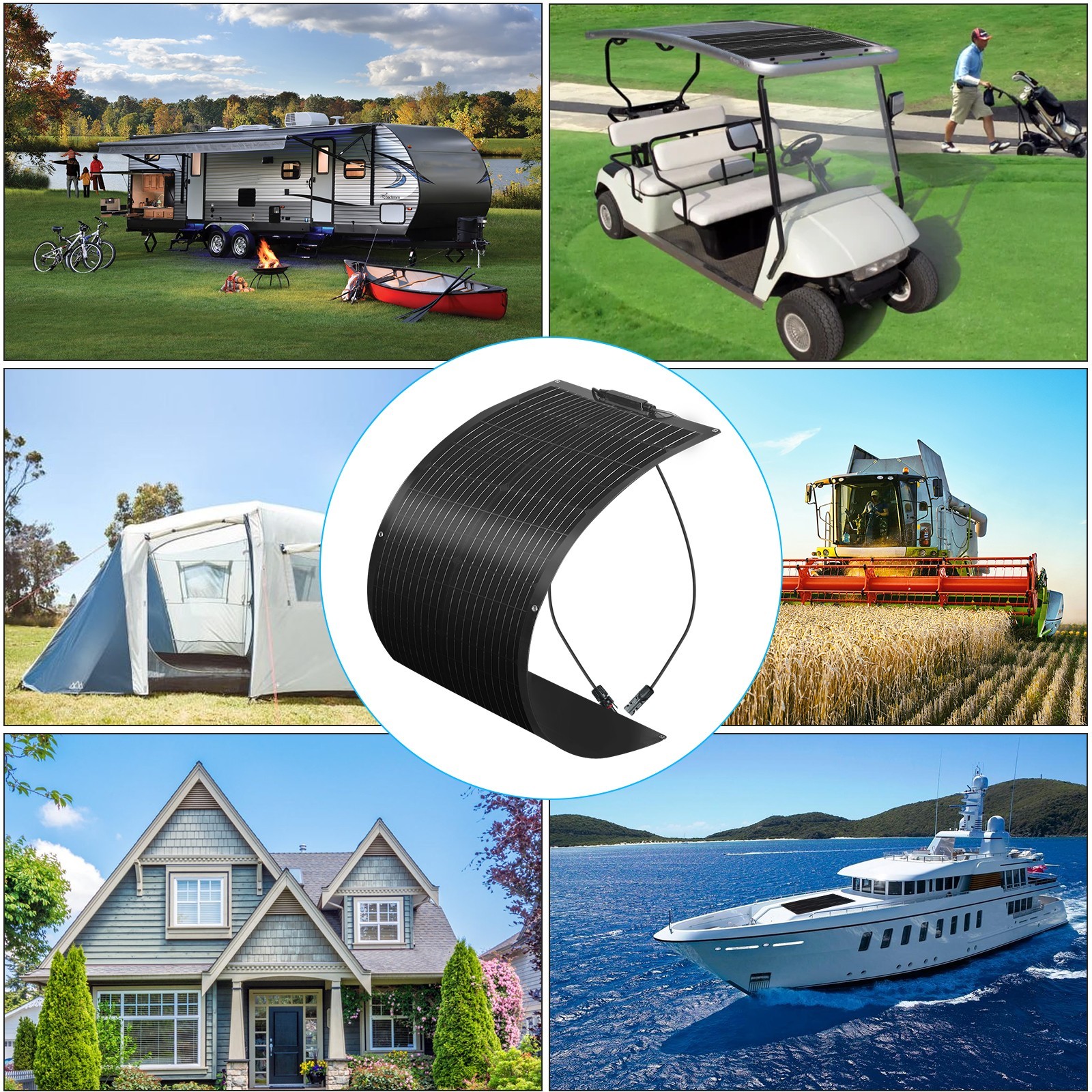 100Watt Solar Panel Flexible Portable Waterproof Modul for RV Boat Camping Black