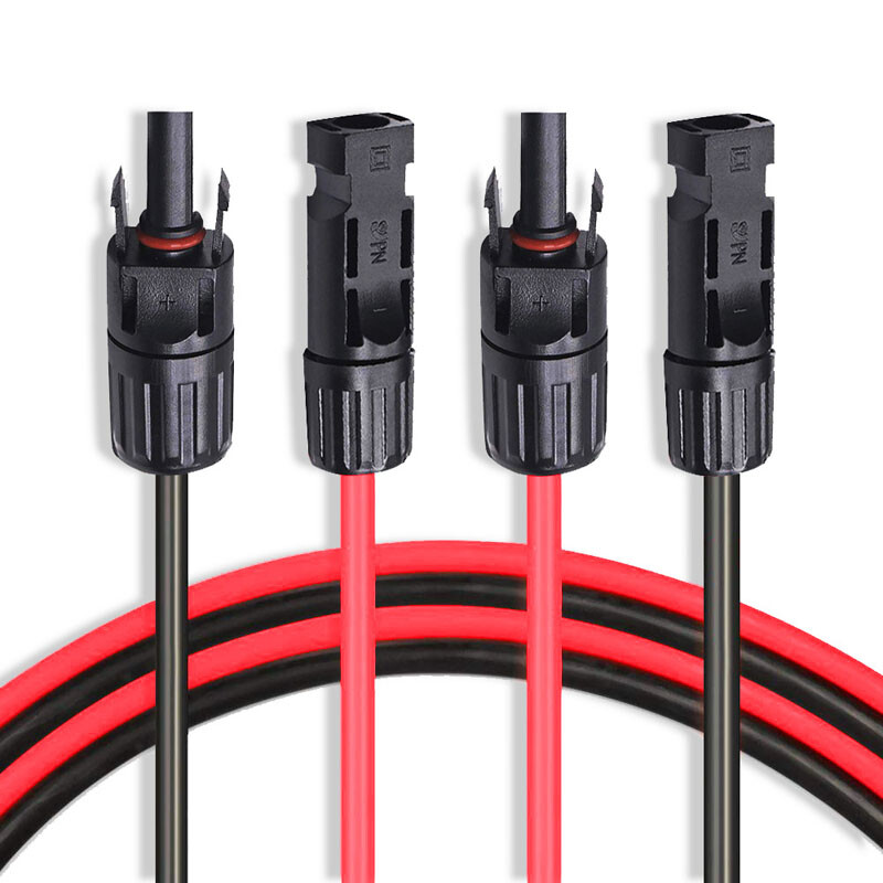 Black+Red 10 AWG Solar Panel Extension Cable Silicone Flexible Wire Connectors