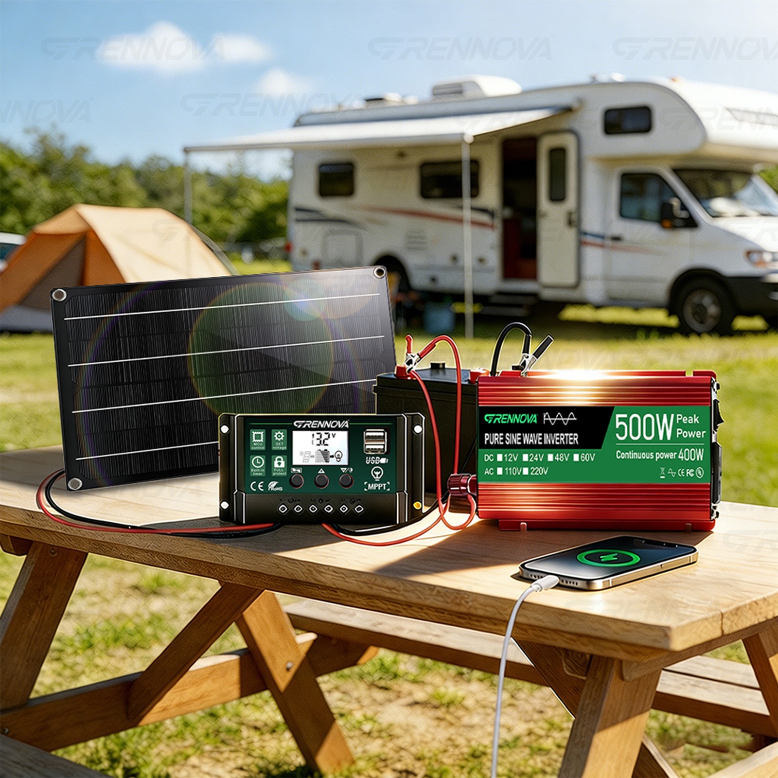 Grennova 500W Off-Grid Solar System 60W Panel 60A MPPT Dual Voltage Inverter