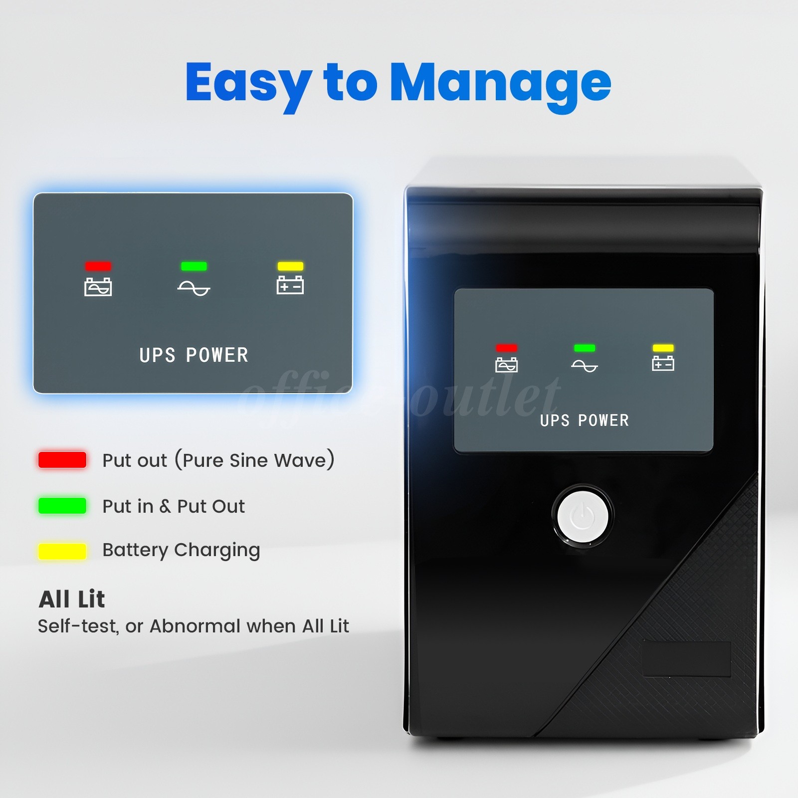 Home Office Backup UPS Power 300W 500VA Continuous Battery Backup w/3 Outlets
