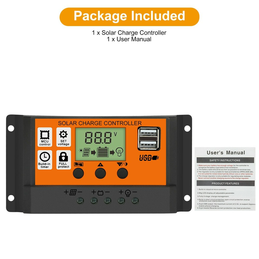 100A MPPT Solar Panel Kit Regulator Charge Controller Auto Focus Tracking 12/24V