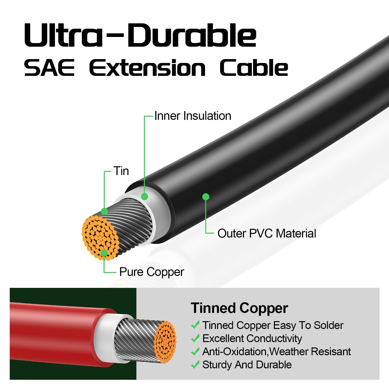 10AWG 6FT SAE Extension Cable, SAE to SAE Quick Disconnect Wire Harness,SAE C…