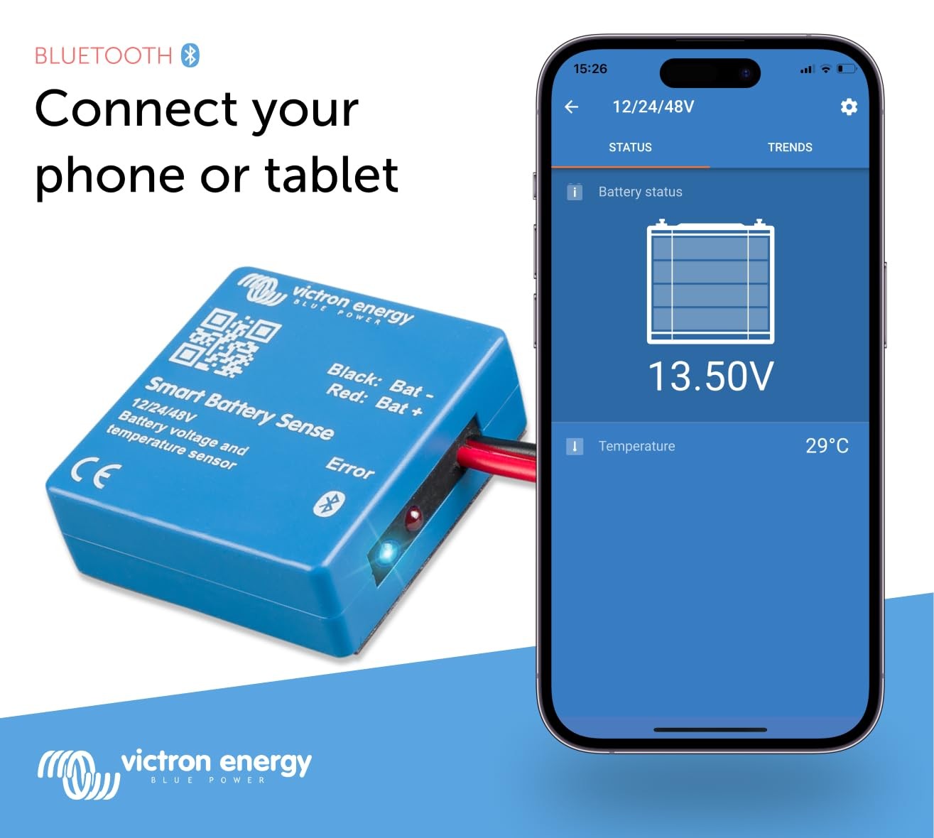 Battery Sense, Voltage and Temperature , Long Range (up to 10m)