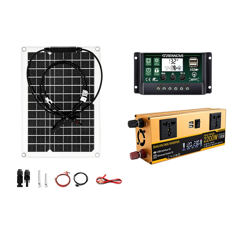 Grennova 2200W Solar System 50W Panel 12/24V To 110/220V Inverter 60A Controller