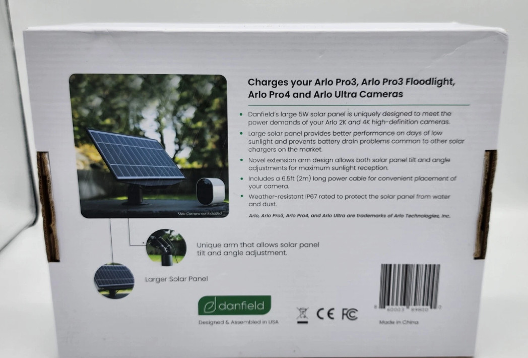 Solar Panel Charger for Arlo Pro 3, Pro 4 & Ultra Cameras – Leaf 10 5W
