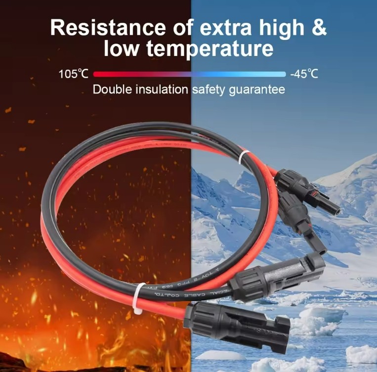 Black+Red 10 AWG Solar Panel Extension Cable Silicone Flexible Wire Connectors