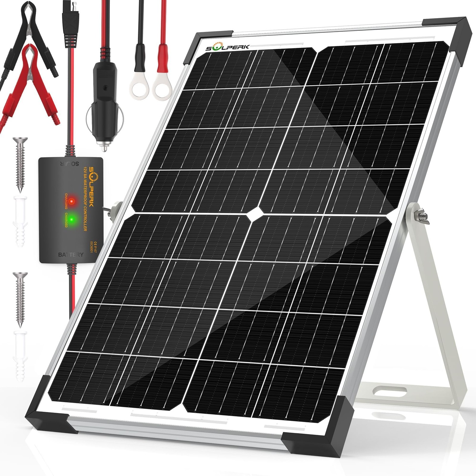 15W Solar Battery Charger 12V Waterproof + 8A Charge Controller – For RV, Boat
