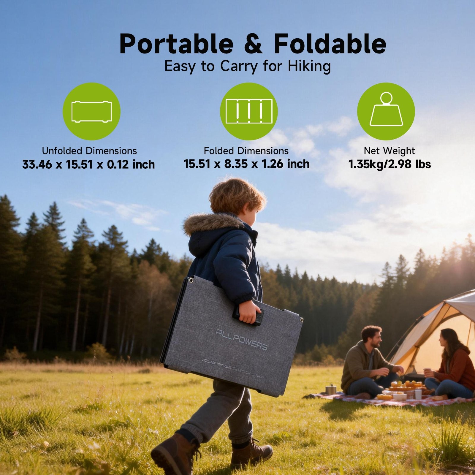 ALLPOWERS Portable Solar Panel 60W Foldable Solar Panel Charger for Camping Fish