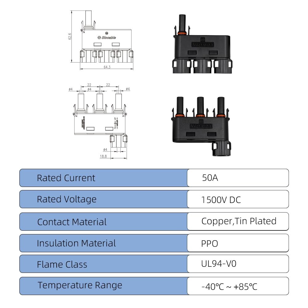 IP68 1500V Waterproof Solar Branch Connector 3 to 1 Y Connector FMM MFF Solar